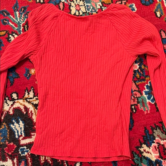 Universal Thread Red Ribbed V-Neck Blouse - Picture 3 of 3